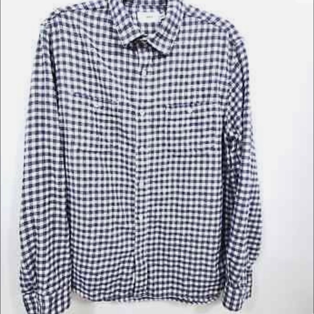 Onia Mens Navy White Check Print Long Sleeve Flannel Shirt. Size M